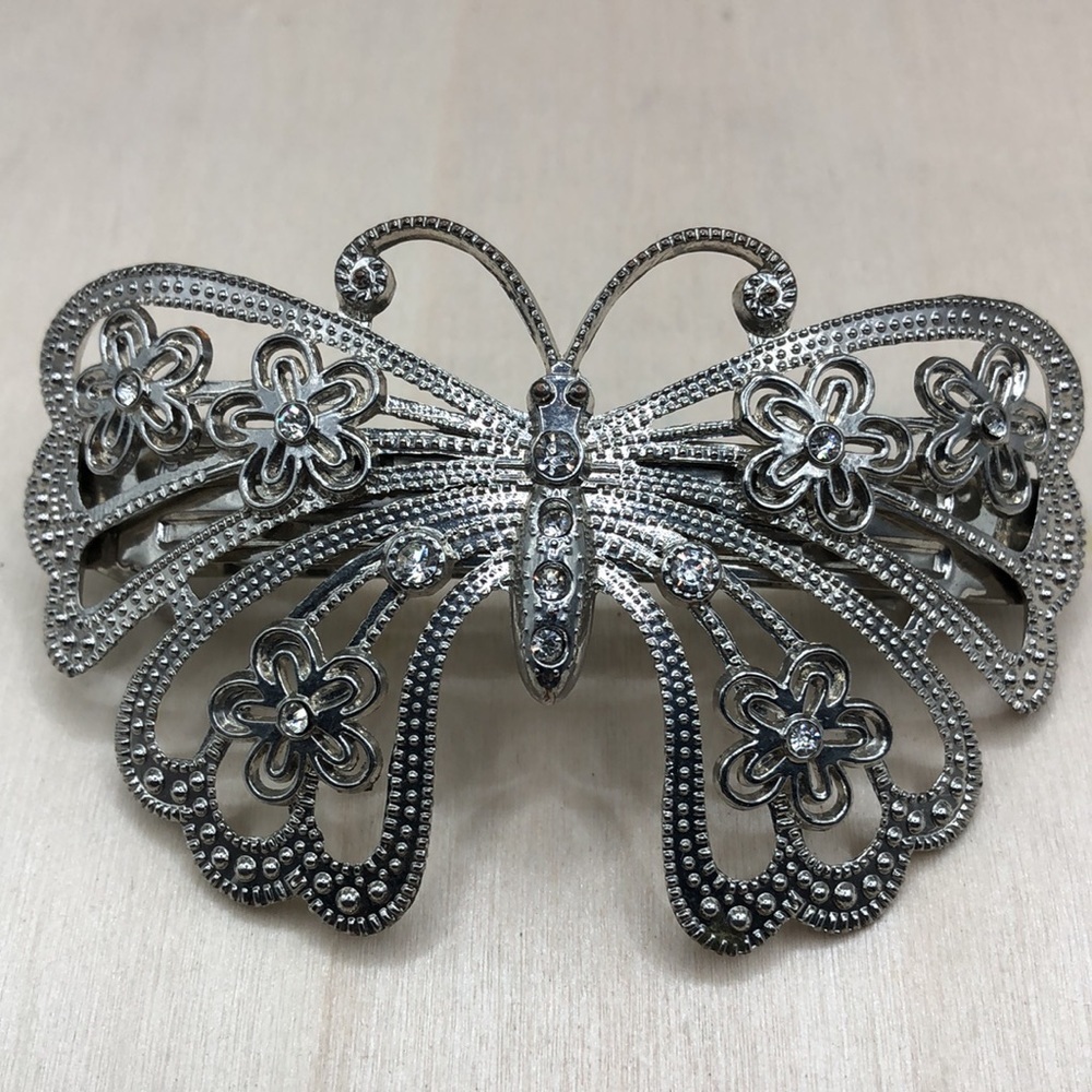Vintage 2 barrette hair clips enamel and butterfly. - Picture 3 of 8